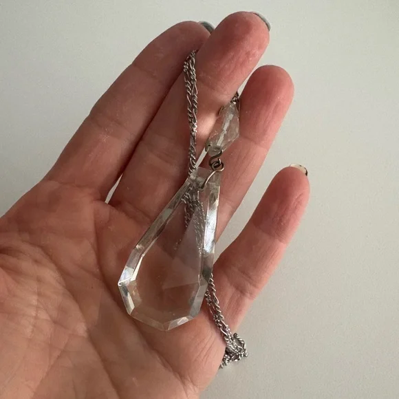Antique Crystal Pendant on Silver Necklace - Picture 2 of 5